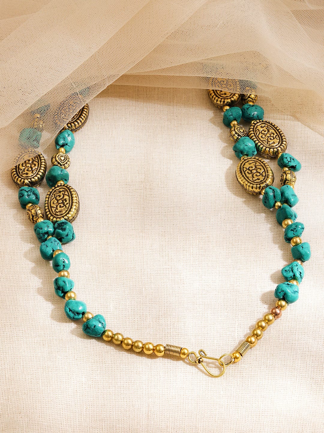 Divine Green Beaded Antique Layered Necklace Turquoise Blue & Gold