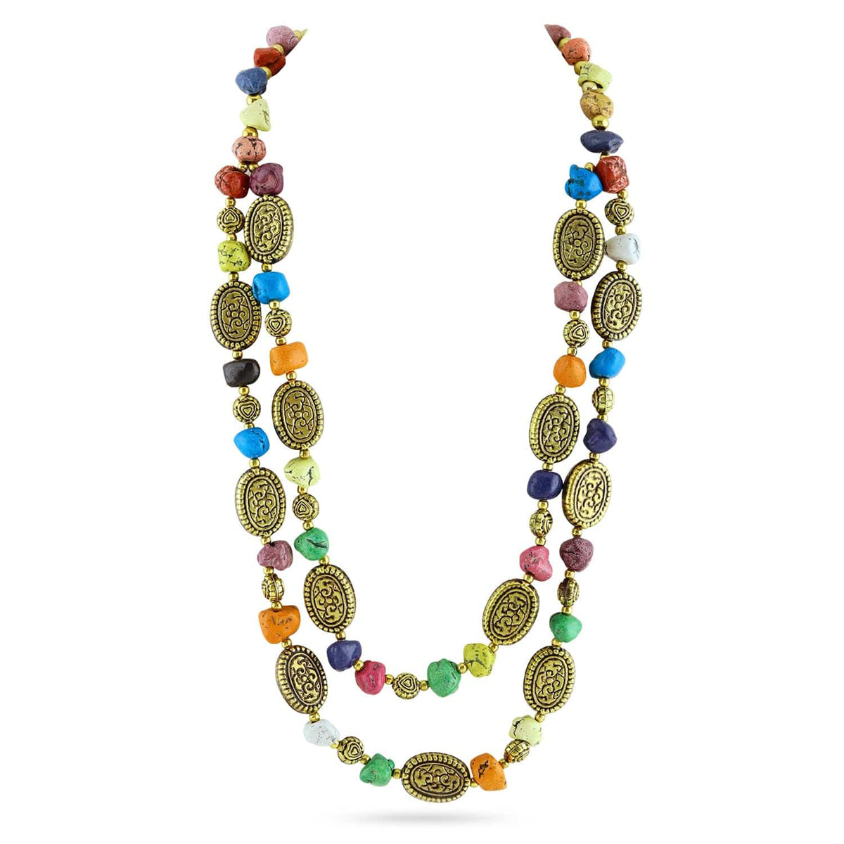 Divine Green Beaded Antique Layered Necklace Turquoise Blue & Gold