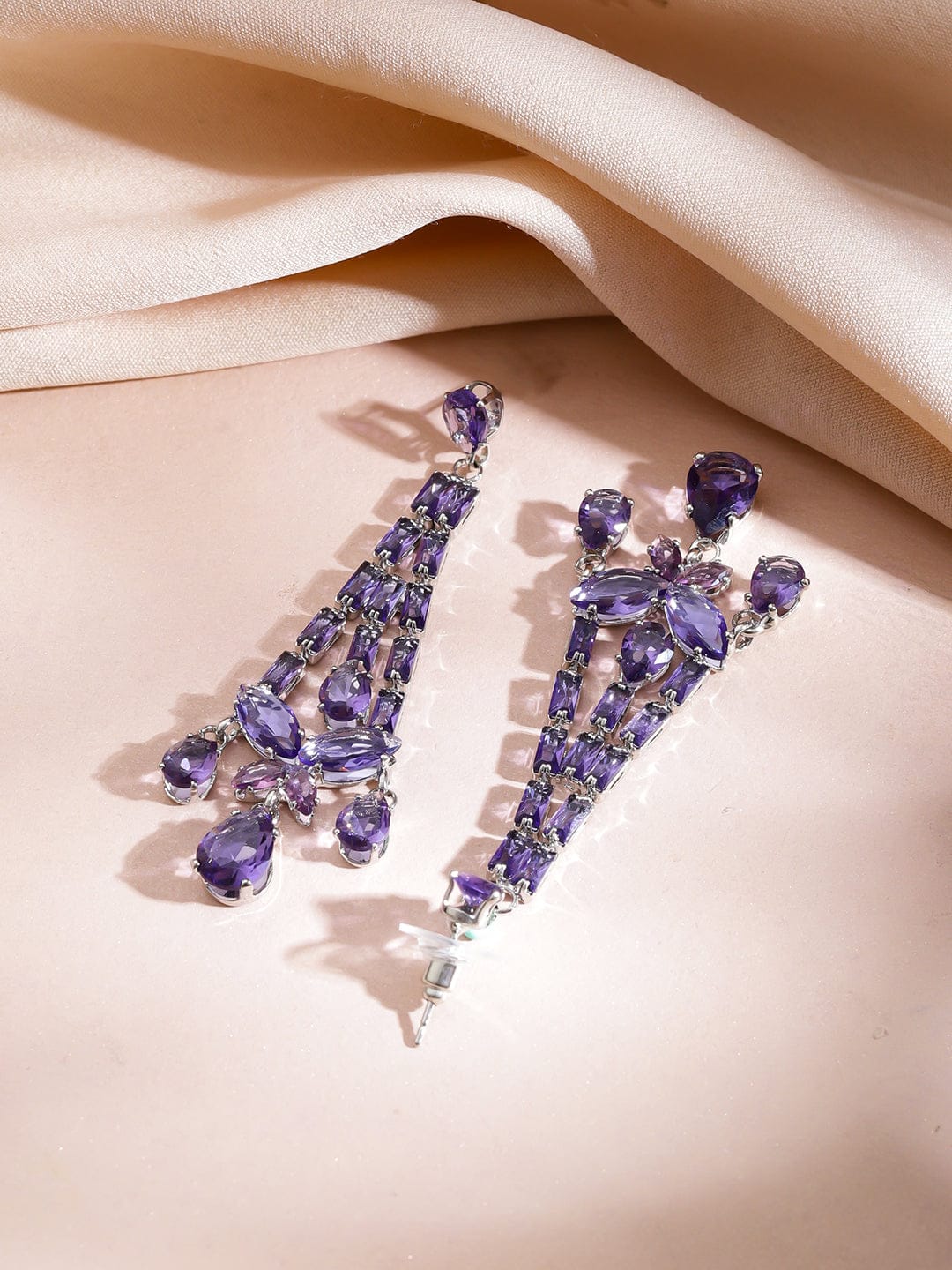 Double Layer Purple Crystal Teardrop Necklace Set フリーサイズ