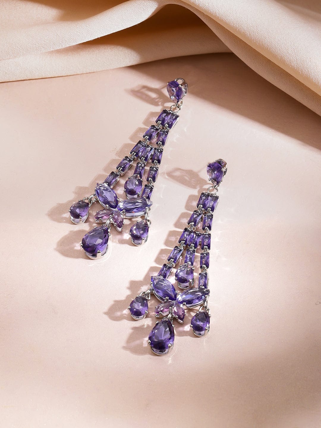 Double Layer Purple Crystal Teardrop Necklace Set フリーサイズ