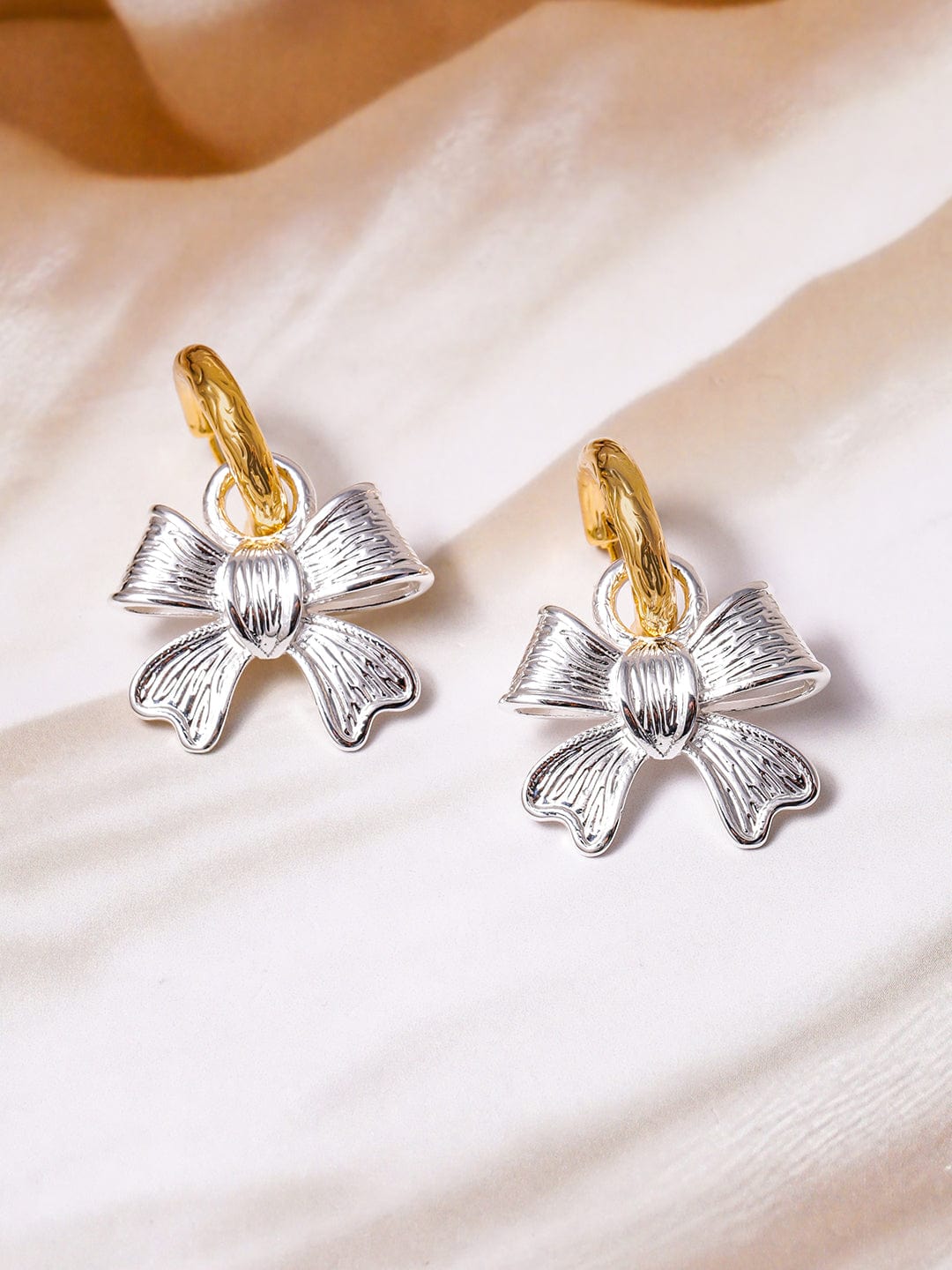 Dual-Tone Bowknot Charm Drop Earrings Gold