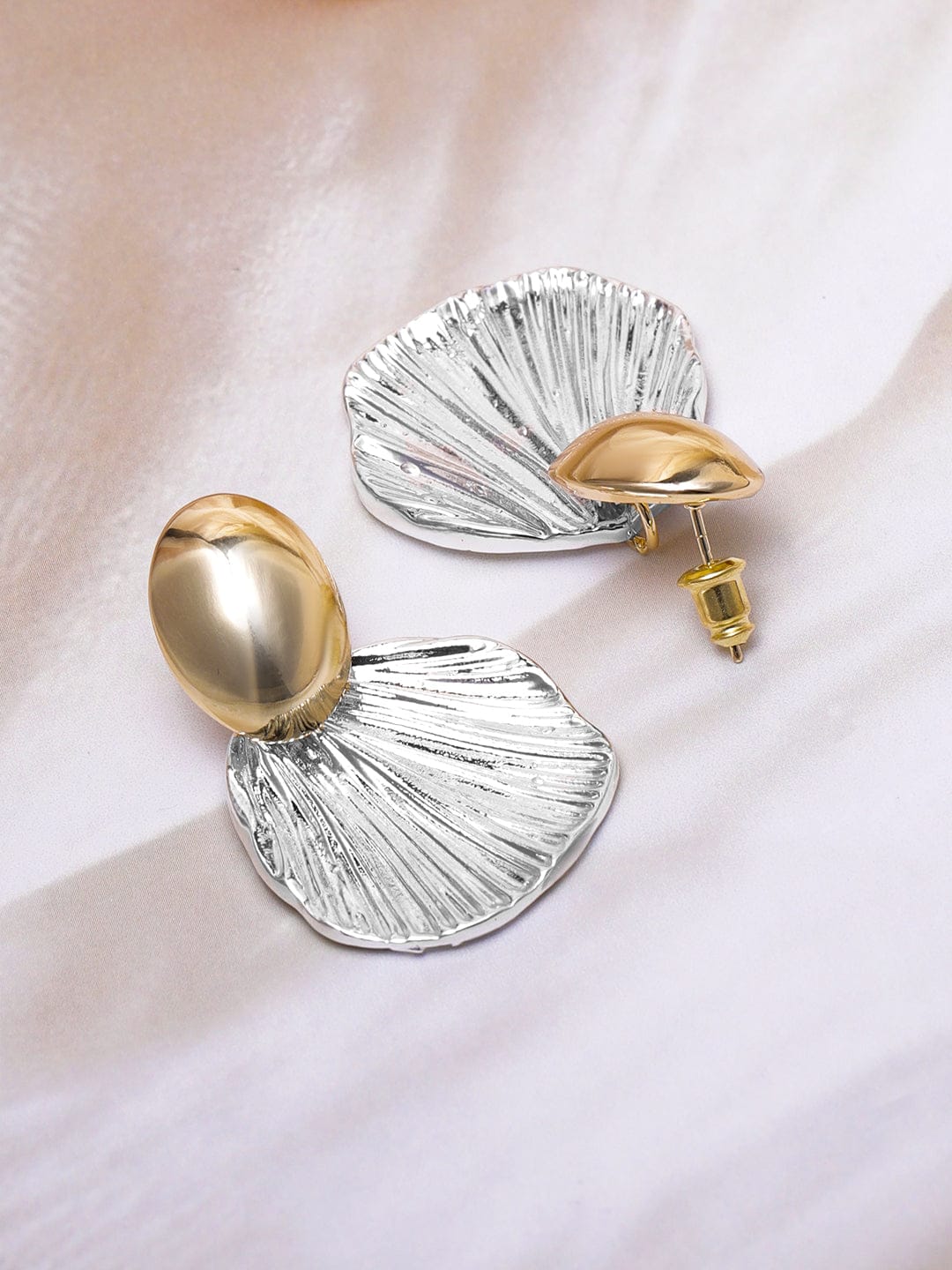 Shell Motif White & Gold Stud Earrings Gold