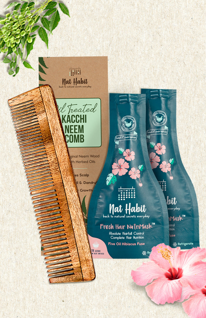 Dual Tooth Comb & Hibiscus NutriMask Combo Pack of 3