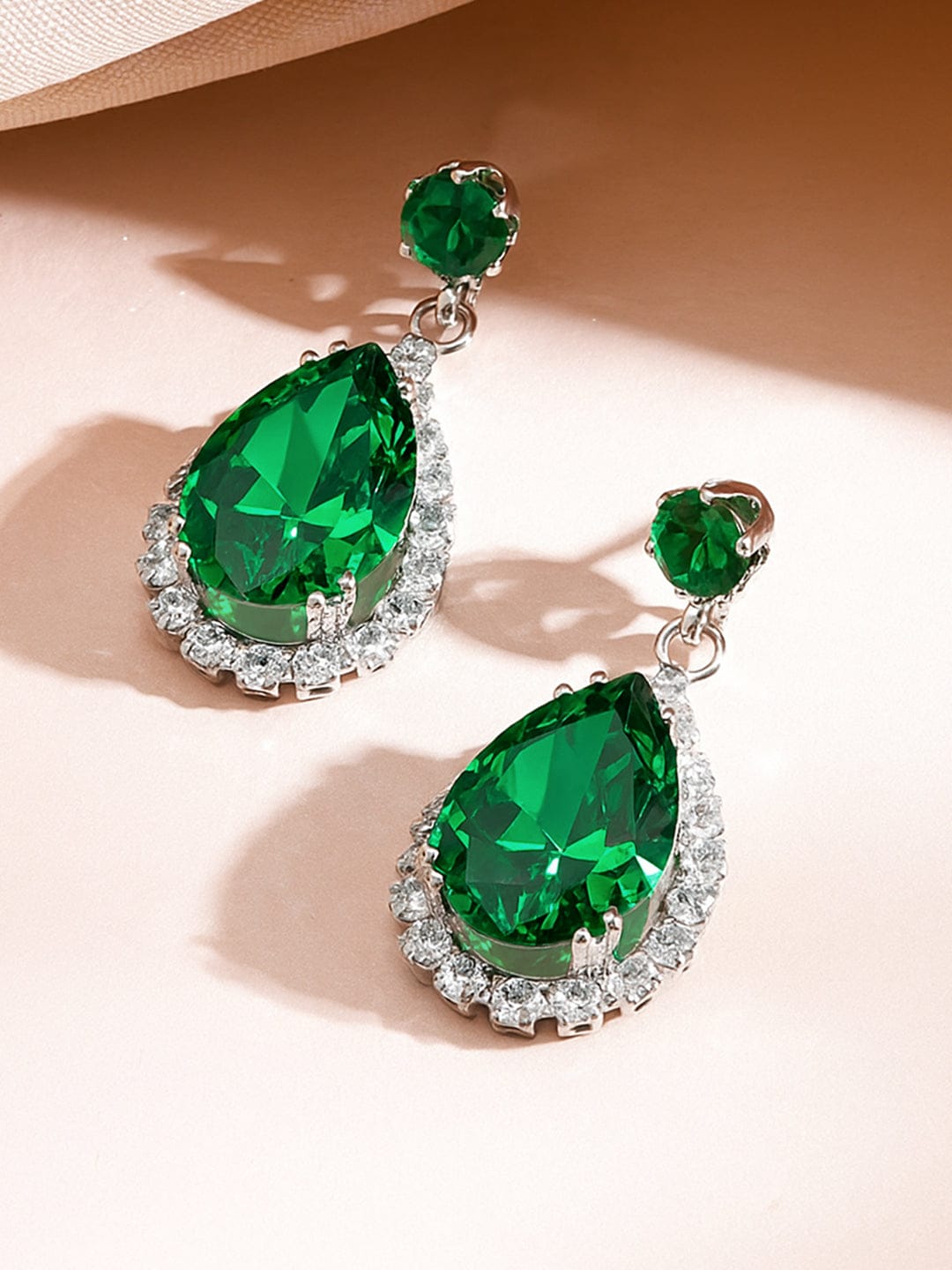 Emerald American Diamond Zirconia Teardrop Necklace Set フリーサイズ