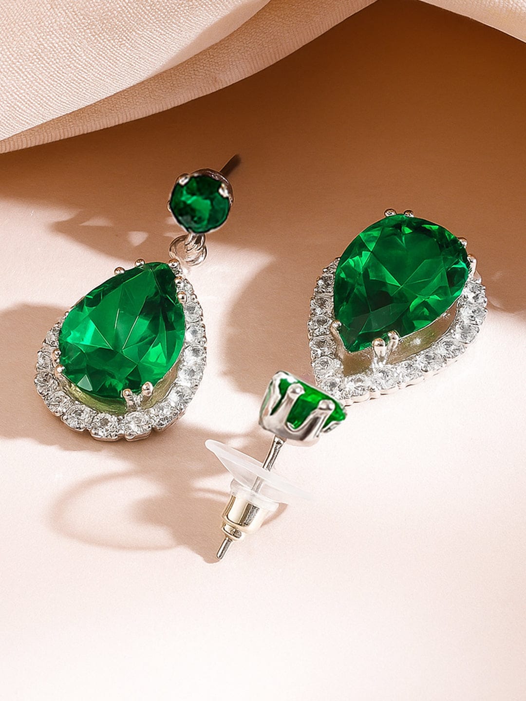 Emerald American Diamond Zirconia Teardrop Necklace Set フリーサイズ