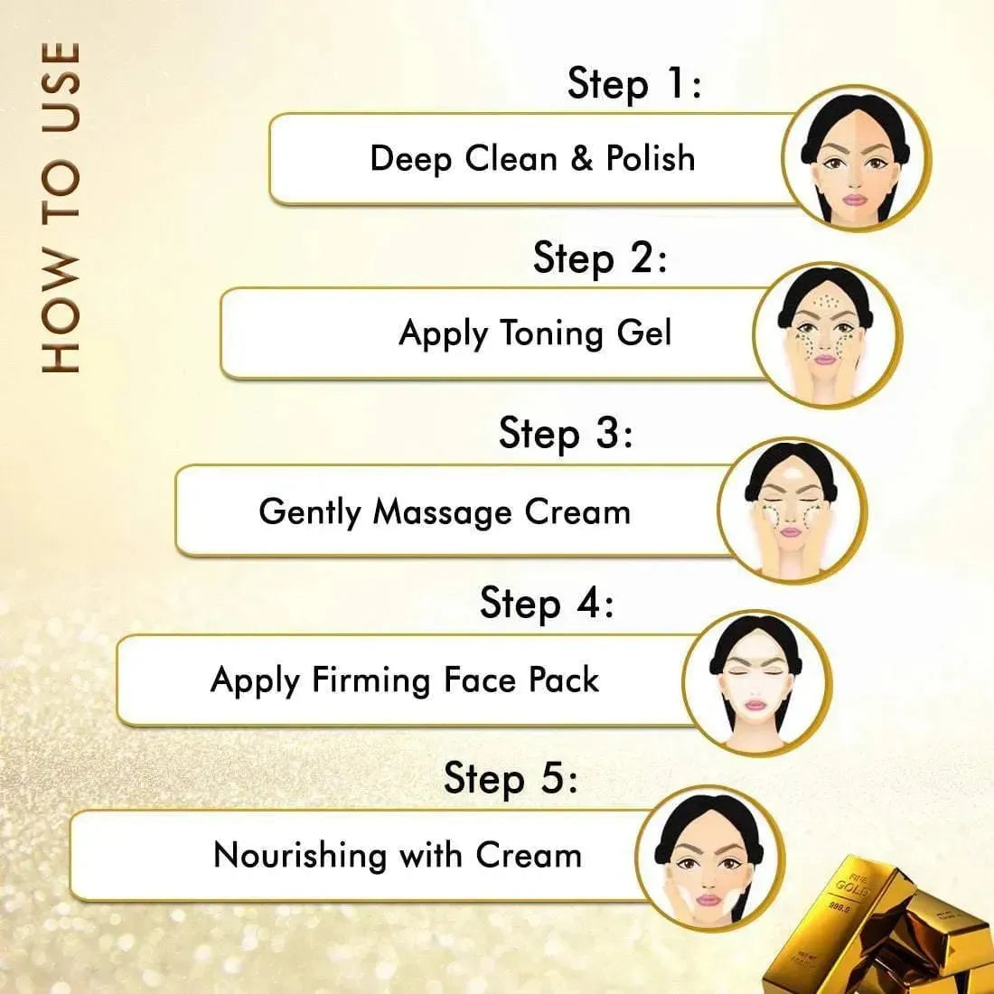 Envie Gold Facial Kit- White & Bright, Instant Radiance Shine & Youthful Glow for Women All Skin Types 23g
