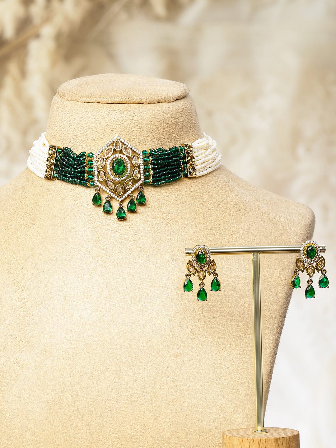 Ethnic Green Beaded Choker Set フリーサイズ