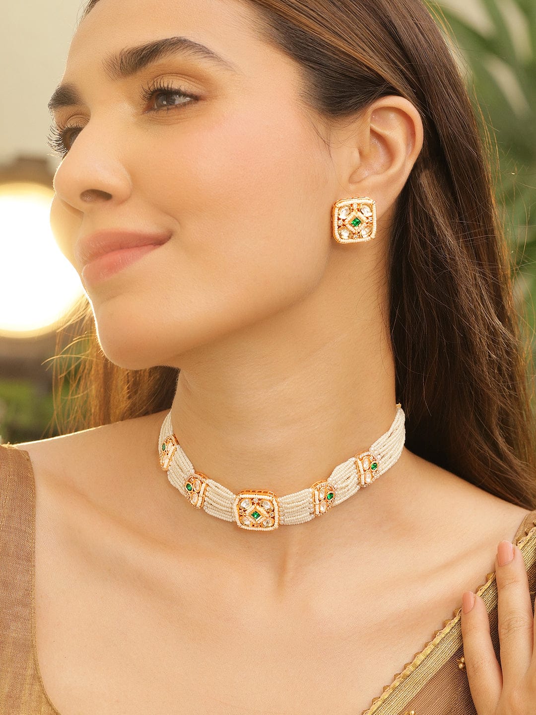 Ethnic Green Stone Choker Set Design 2