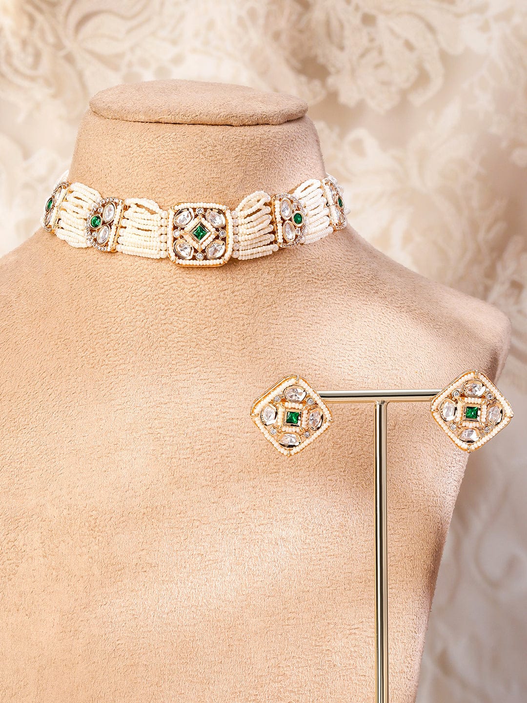 Ethnic Green Stone Choker Set Design 2