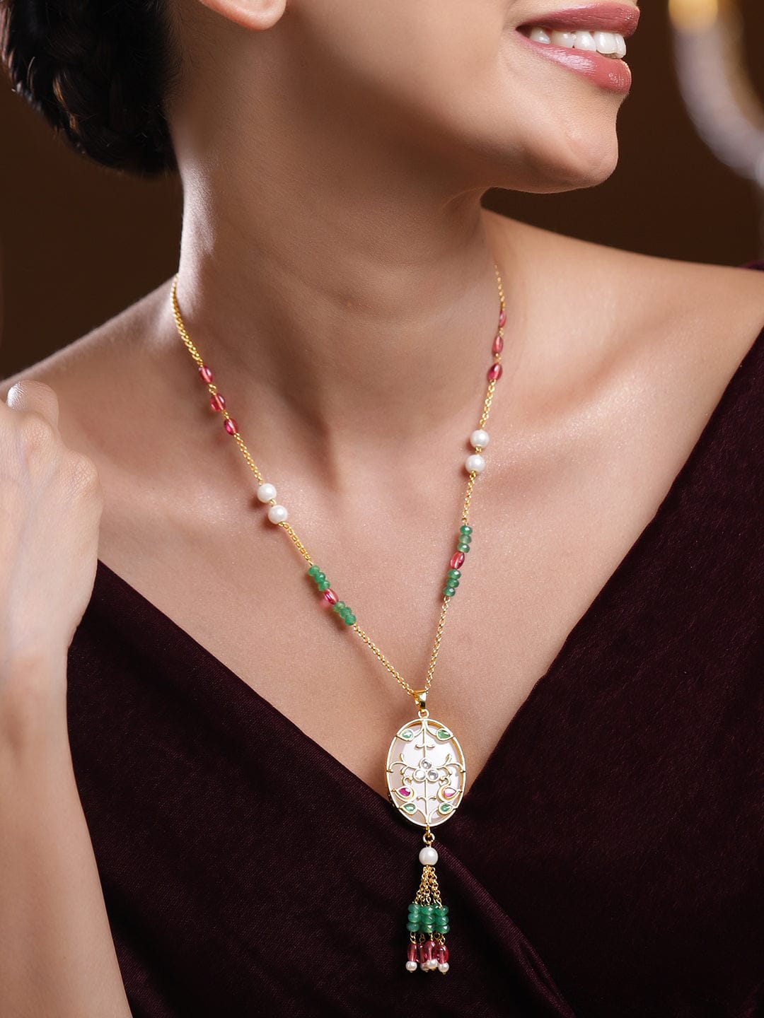 Ethnic Multicolour Beads Studded Necklace フリーサイズ