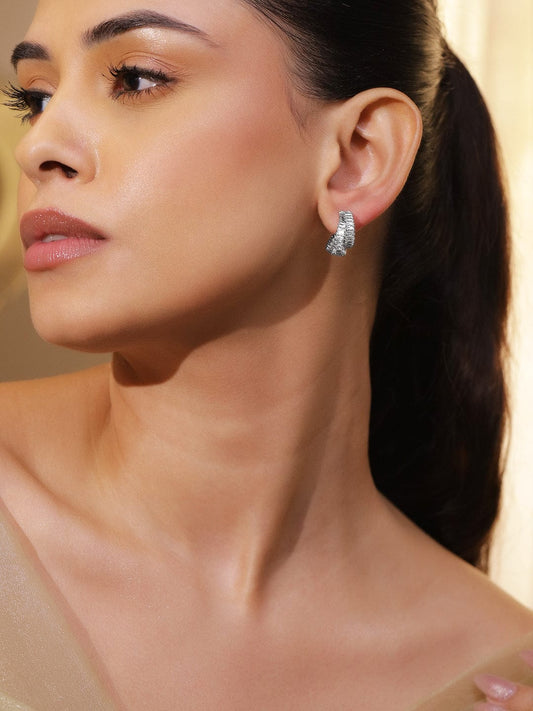 Everyday Glam White American Diamond Zirconia Hoops フリーサイズ
