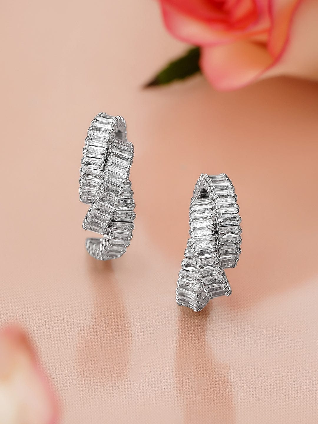 Everyday Glam White American Diamond Zirconia Hoops フリーサイズ