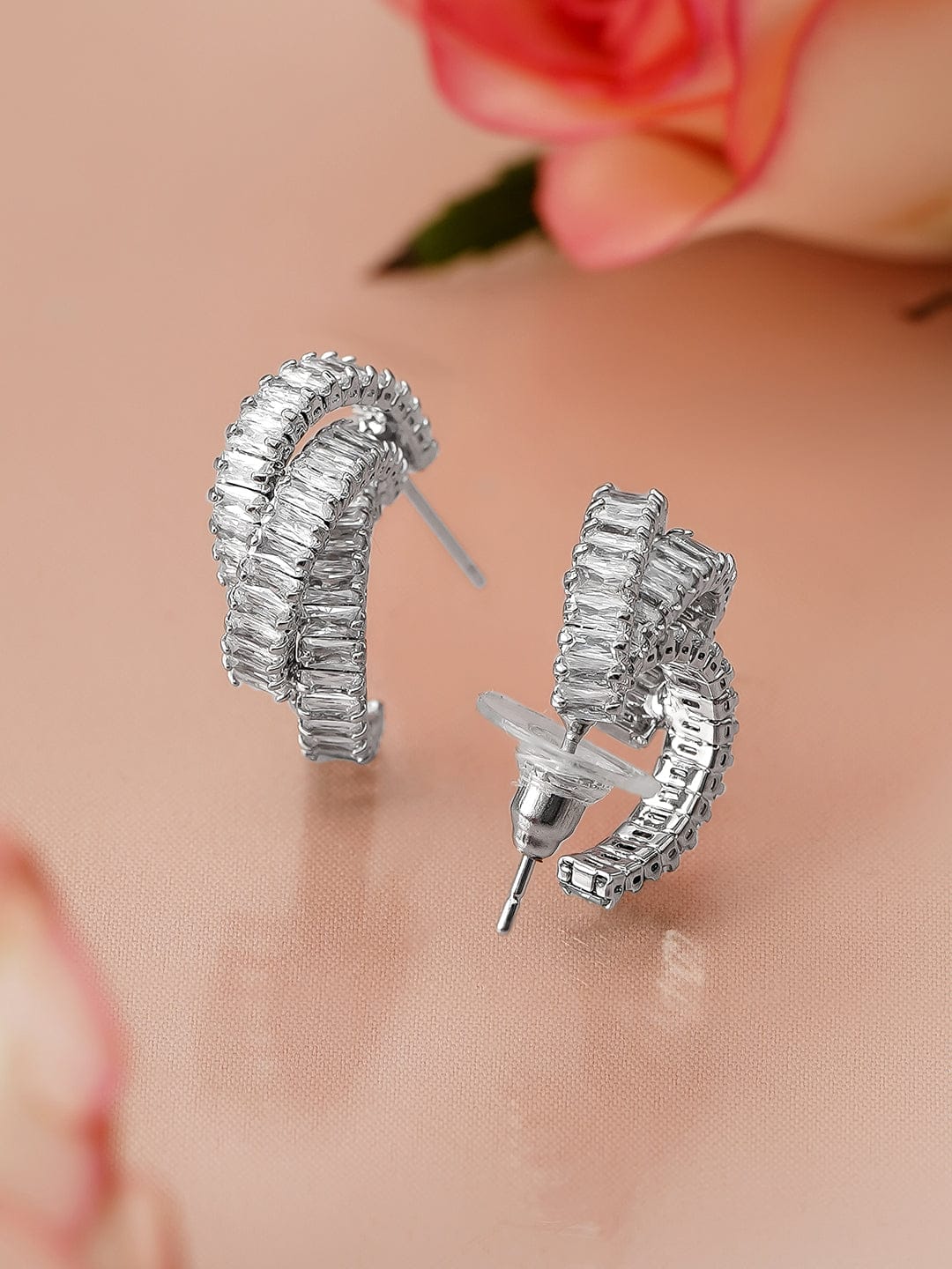 Everyday Glam White American Diamond Zirconia Hoops フリーサイズ