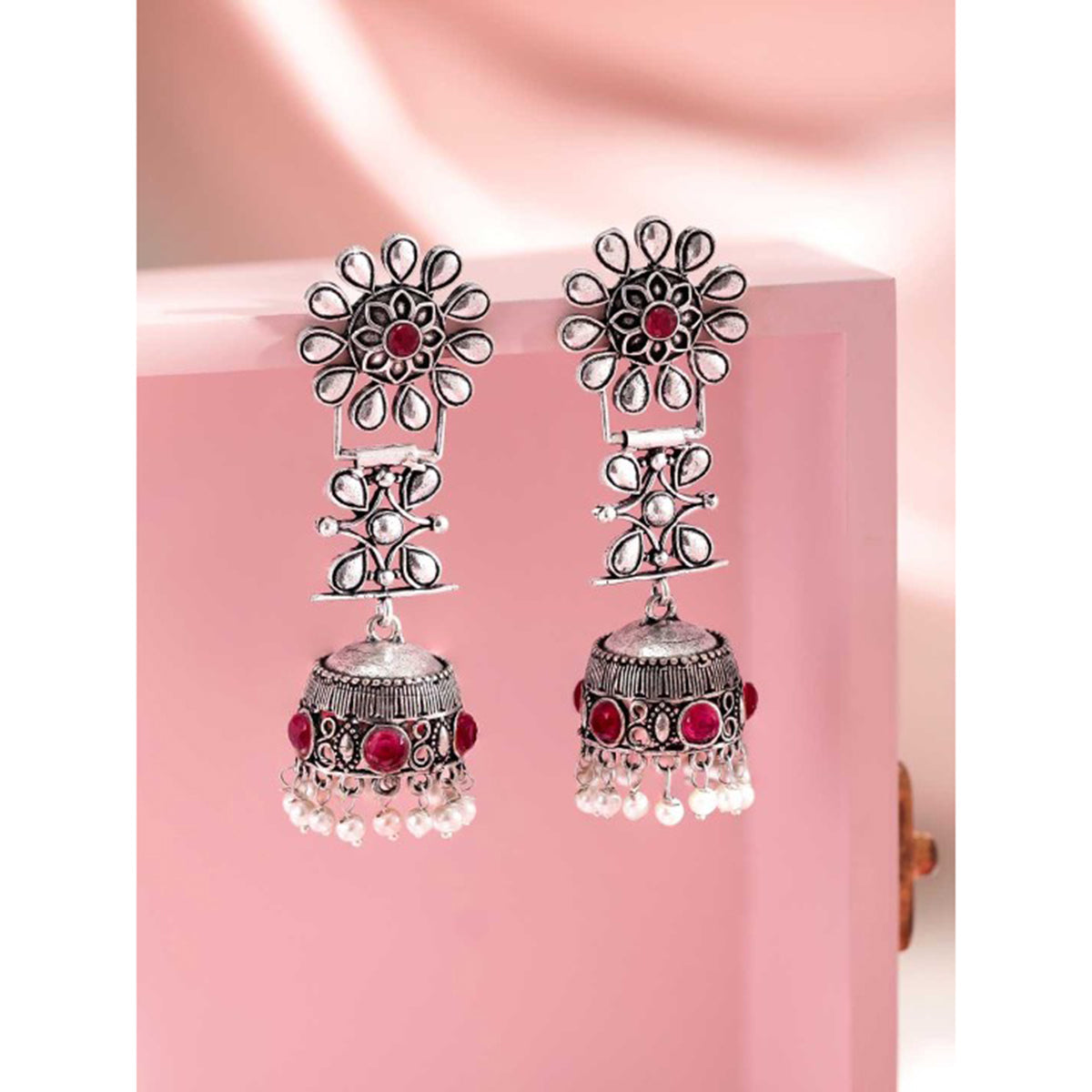 Rubans Oxidized Silver Plated Handcrafted Jhumka Earrings Silver