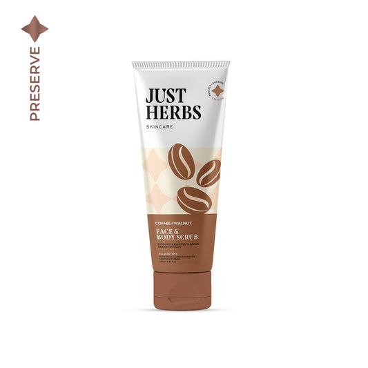 Just Herbs フェイス＆ボディスクラブ コーヒー＆ウォルナッツ 100ml のチューブ