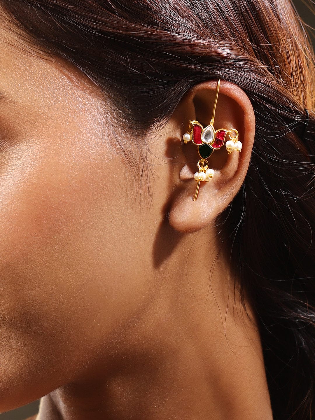 Festive Glow Lotus Motif Ear Cuff フリーサイズ