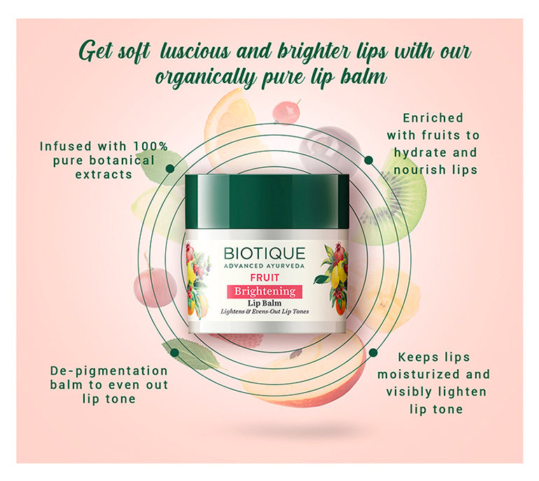 【Biotique】 Fruit Brightening Lip Balm (Pack of 2)｜フルーツ リップバーム 2個セット｜12g×2