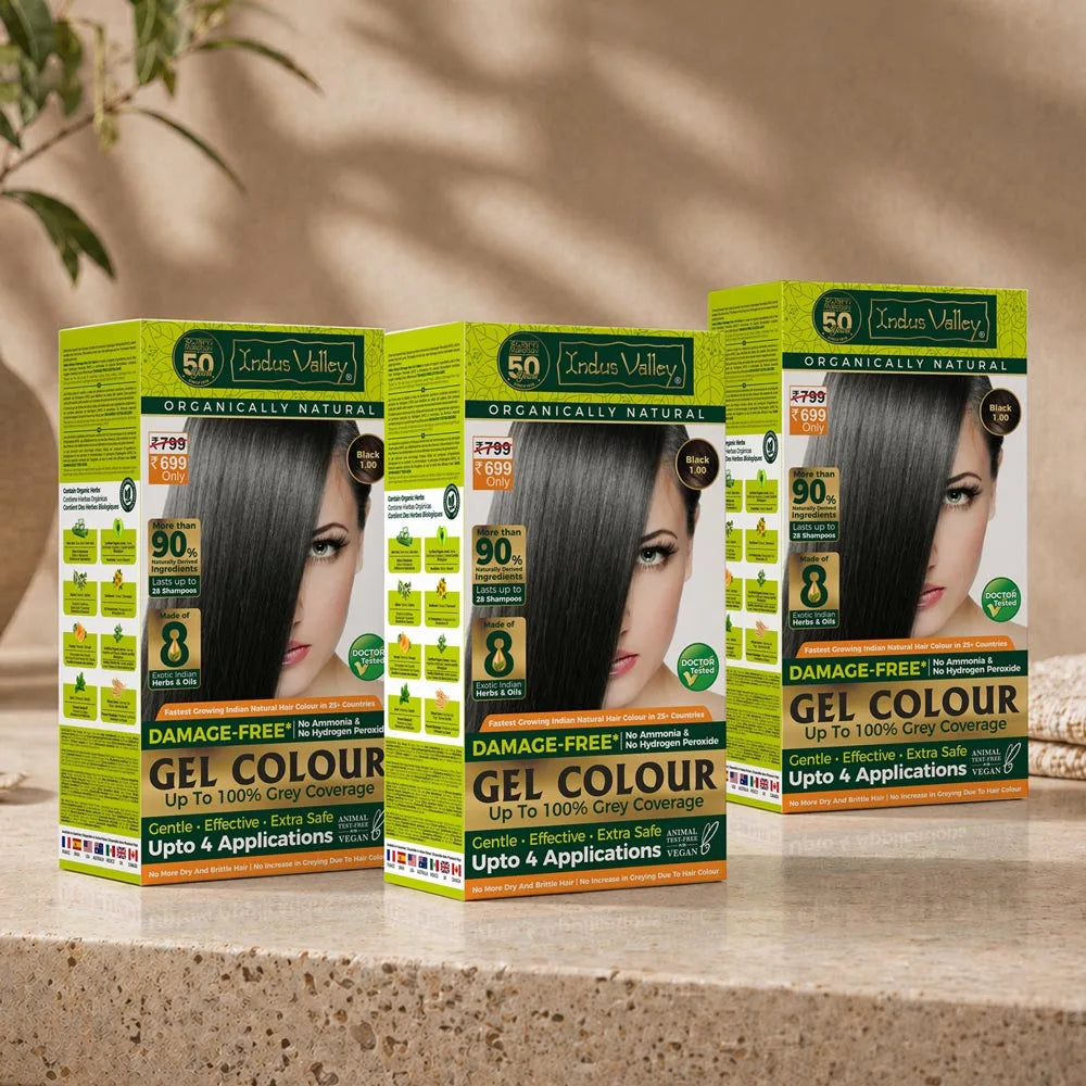 【Indus Valley】 Damage Free Natural Gel Hair Colour｜ダメージフリー ナチュラル ジェルヘアカラー｜Black / Pack of 3