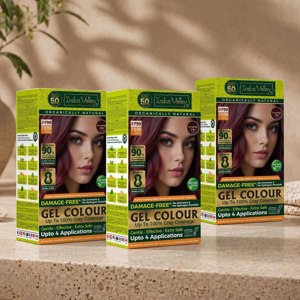 【Indus Valley】 Damage Free Natural Gel Hair Colour｜ダメージフリー ナチュラル ジェルヘアカラー｜Burgundy / Pack of 3