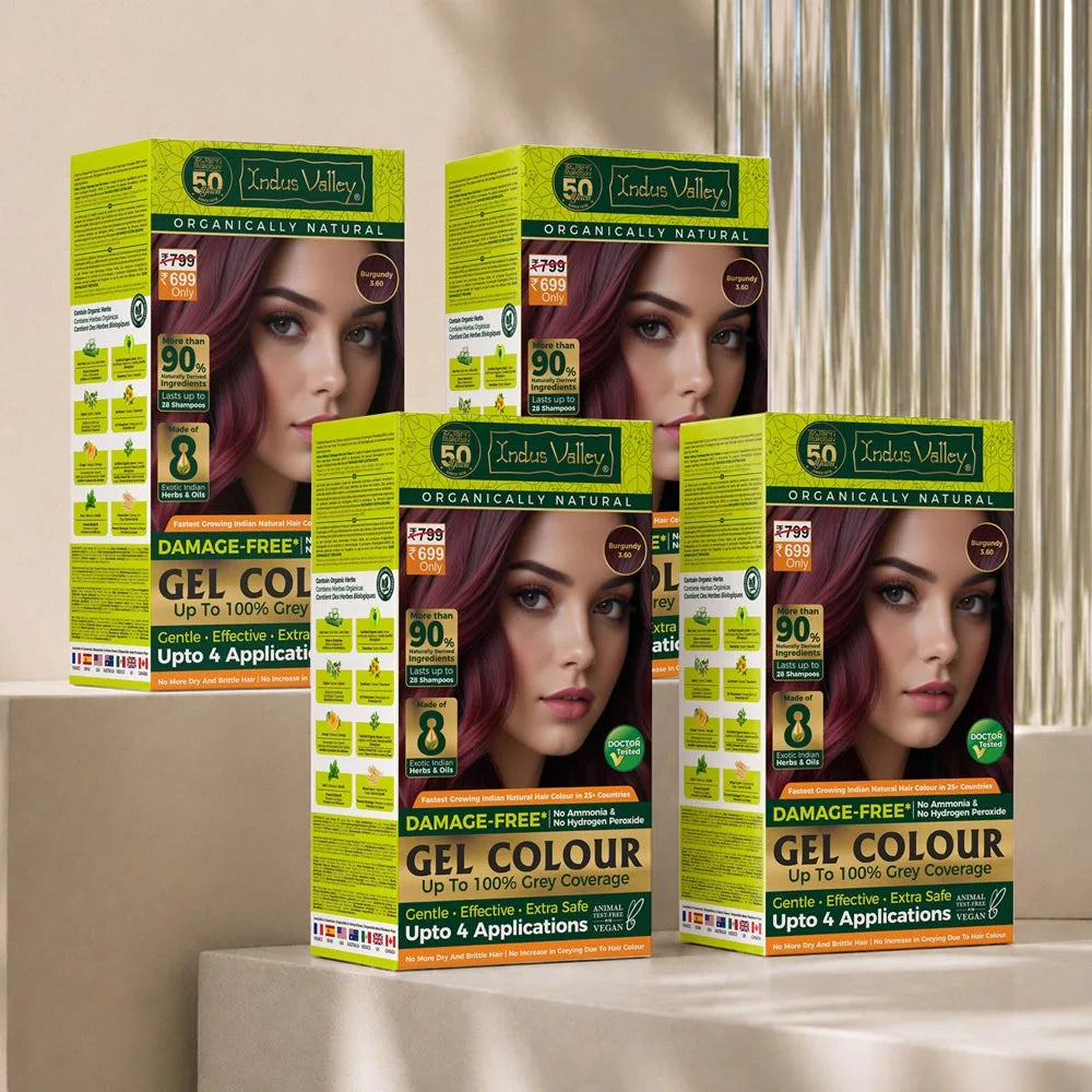 【Indus Valley】 Damage Free Natural Gel Hair Colour｜ダメージフリー ナチュラル ジェルヘアカラー｜Burgundy / Pack of 4