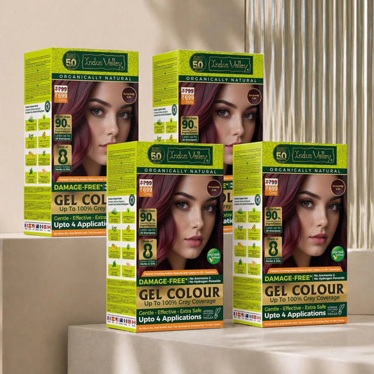 【Indus Valley】 Damage Free Natural Gel Hair Colour｜ダメージフリー ナチュラル ジェルヘアカラー｜Burgundy / Pack of 4