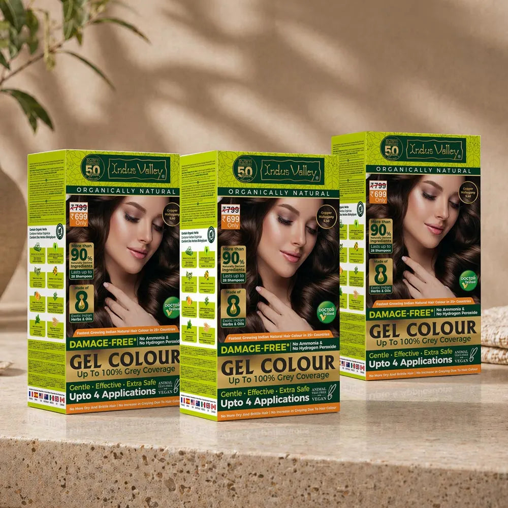 【Indus Valley】 Damage Free Natural Gel Hair Colour｜ダメージフリー ナチュラル ジェルヘアカラー｜Copper Mahogany / Pack of 3