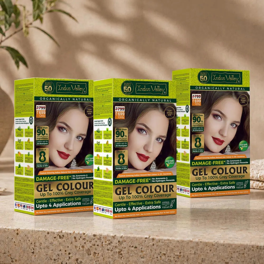 【Indus Valley】 Damage Free Natural Gel Hair Colour｜ダメージフリー ナチュラル ジェルヘアカラー｜Light Brown / Pack of 3