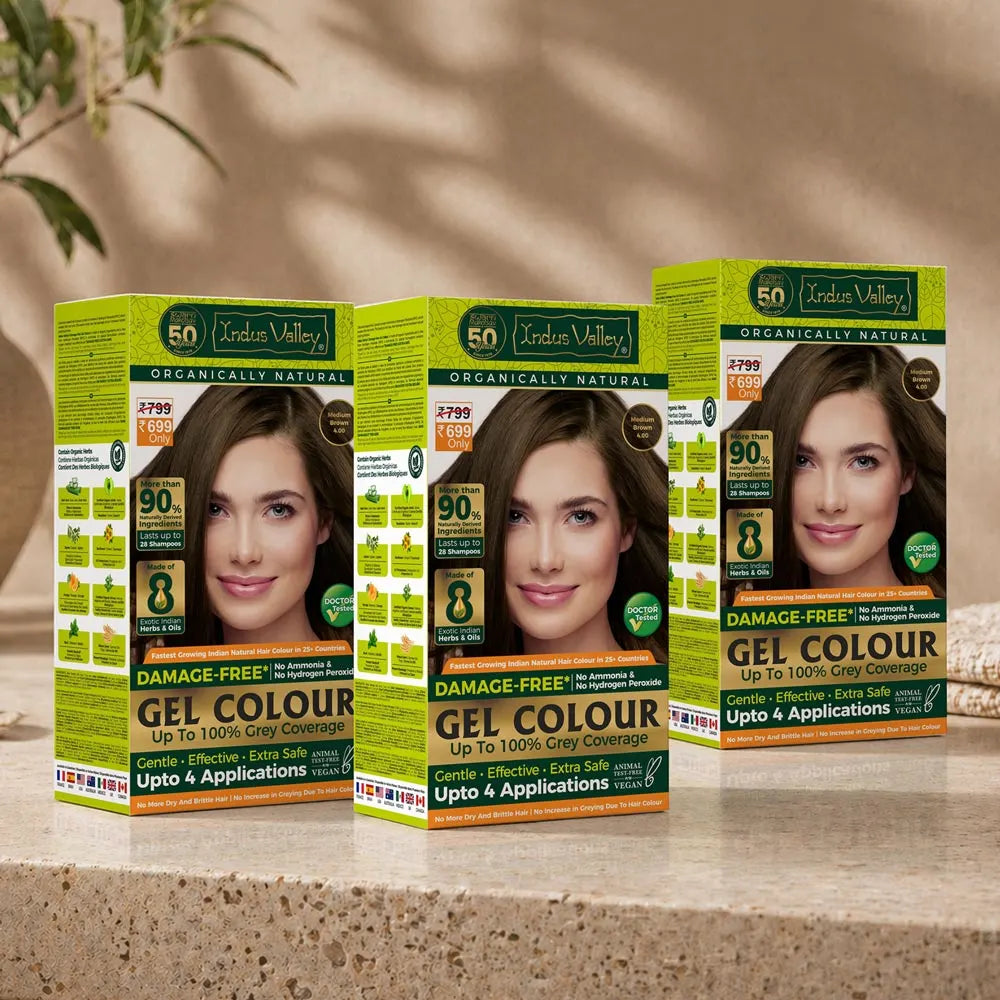 【Indus Valley】 Damage Free Natural Gel Hair Colour｜ダメージフリー ナチュラル ジェルヘアカラー｜Medium Brown / Pack of 3