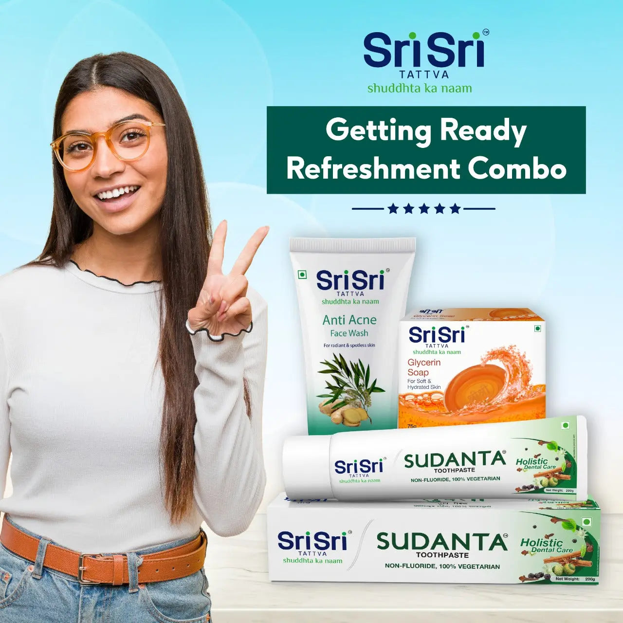 Getting Ready Refreshment Combo (Sudanta Toothpaste, Glycerin Soap,  Anti Acne Face Wash ) 500g