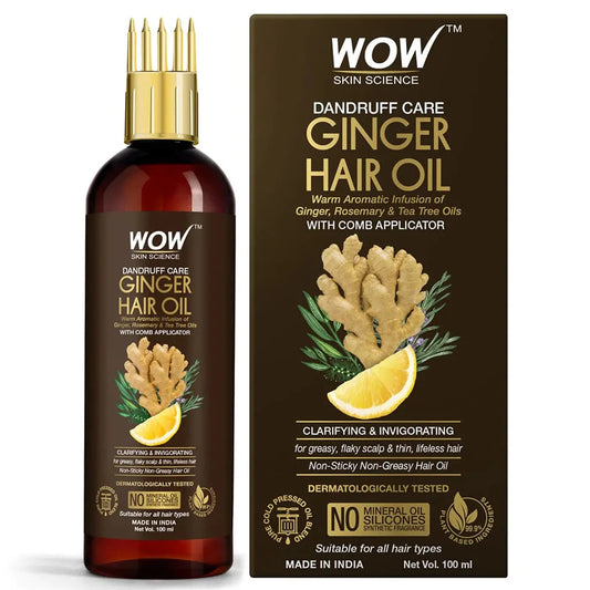 【WOW Skin Science】 Ginger Hair Oil For Dandruff Removal With Comb Applicator 100ml