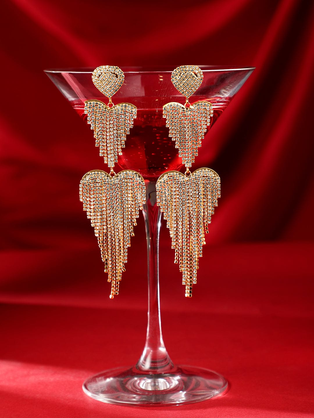 【Rubans】 Party Perfect Heart Waterfall Shoulder Duster American Diamond Zirconia Earrings｜ゴールドトーン ハート ウォーターフォール ショルダーダスター イヤリング