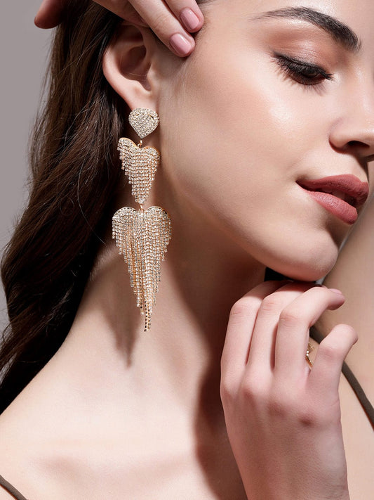 【Rubans】 Party Perfect Heart Waterfall Shoulder Duster American Diamond Zirconia Earrings｜ゴールドトーン ハート ウォーターフォール ショルダーダスター イヤリング