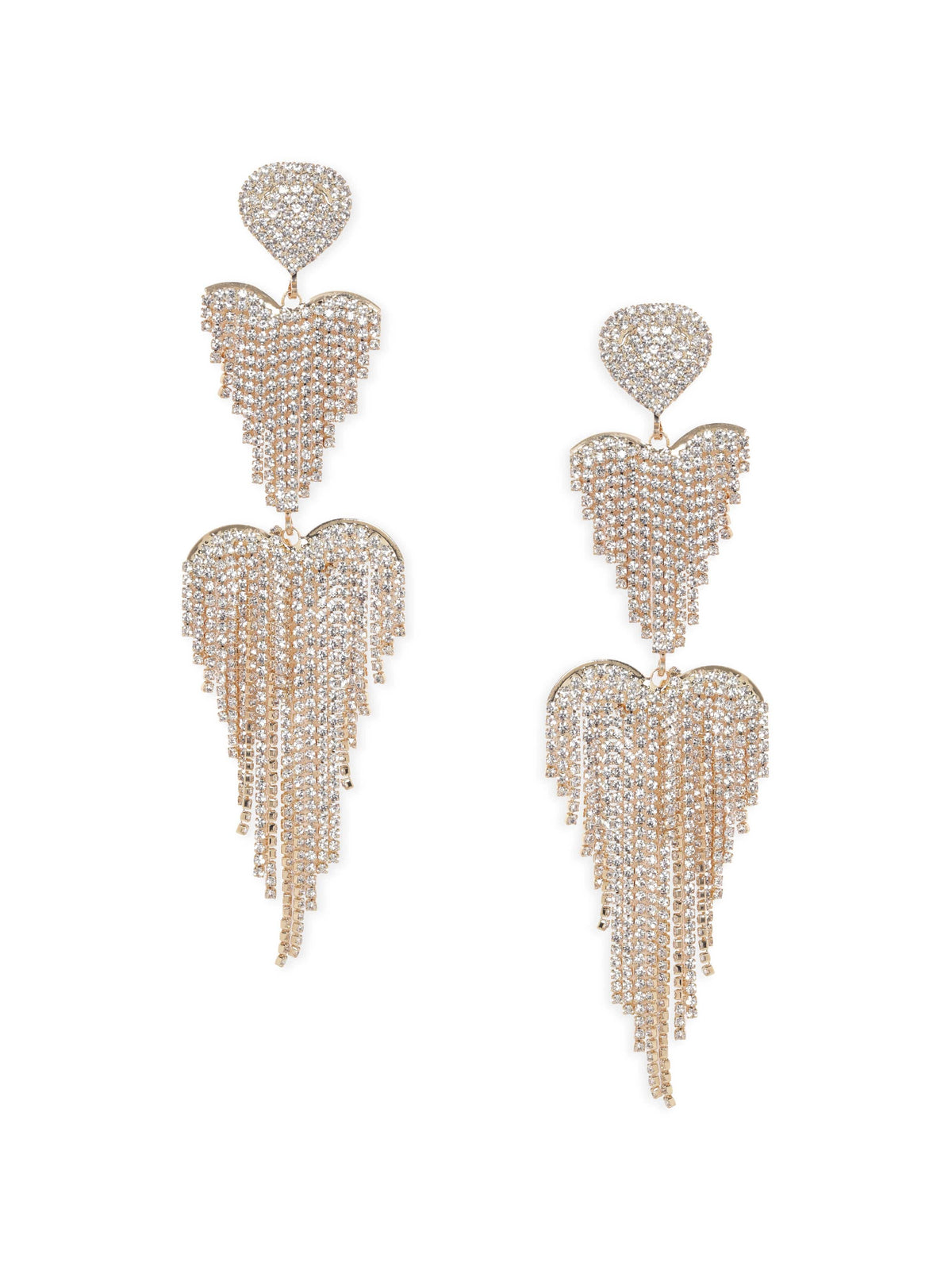 【Rubans】 Party Perfect Heart Waterfall Shoulder Duster American Diamond Zirconia Earrings｜ゴールドトーン ハート ウォーターフォール ショルダーダスター イヤリング