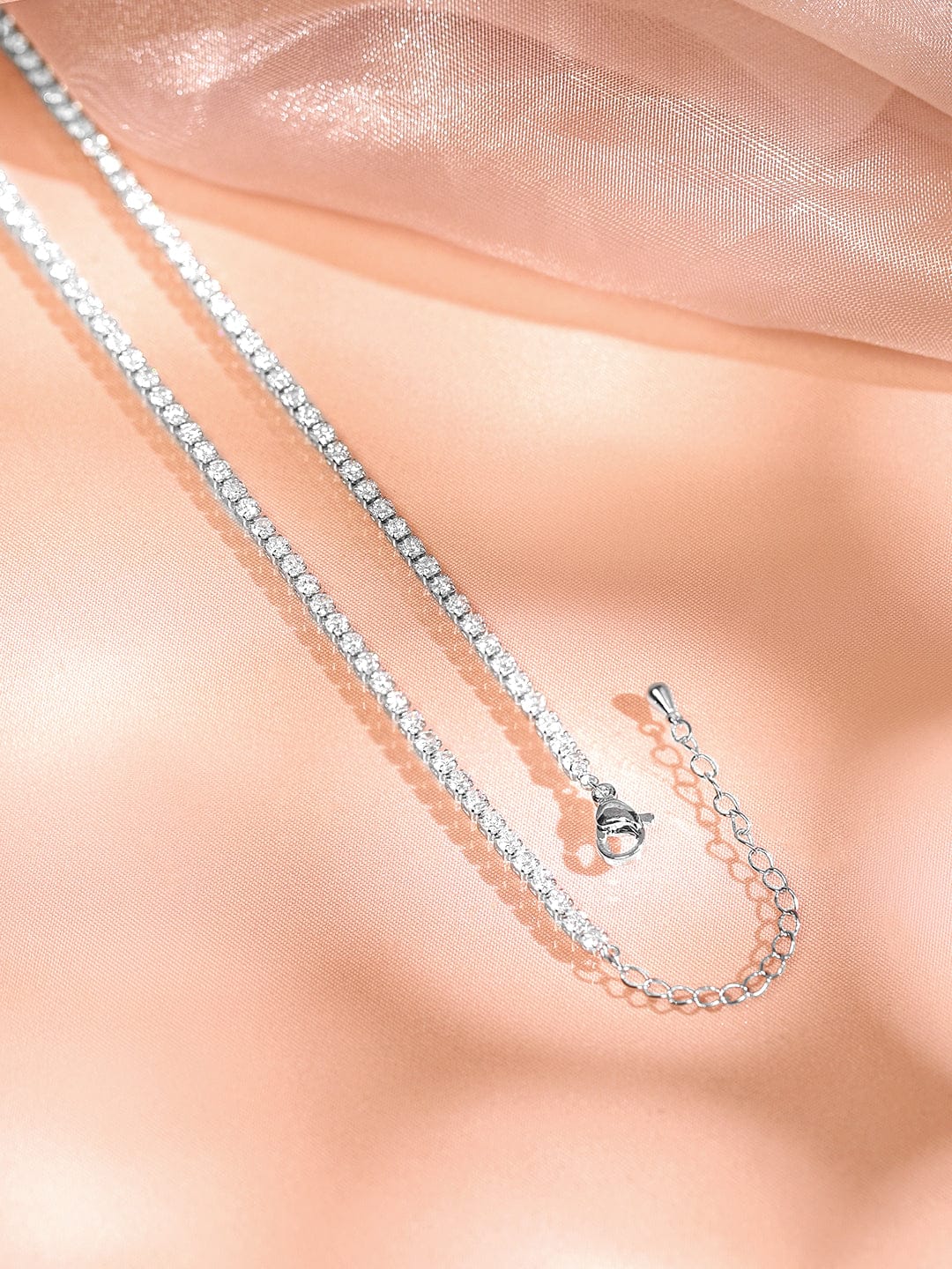 Gleaming American Diamond Zirconia Studded Chain Necklace Silver