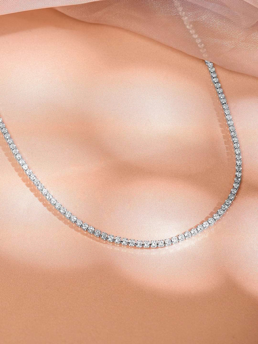 Gleaming American Diamond Zirconia Studded Chain Necklace Silver