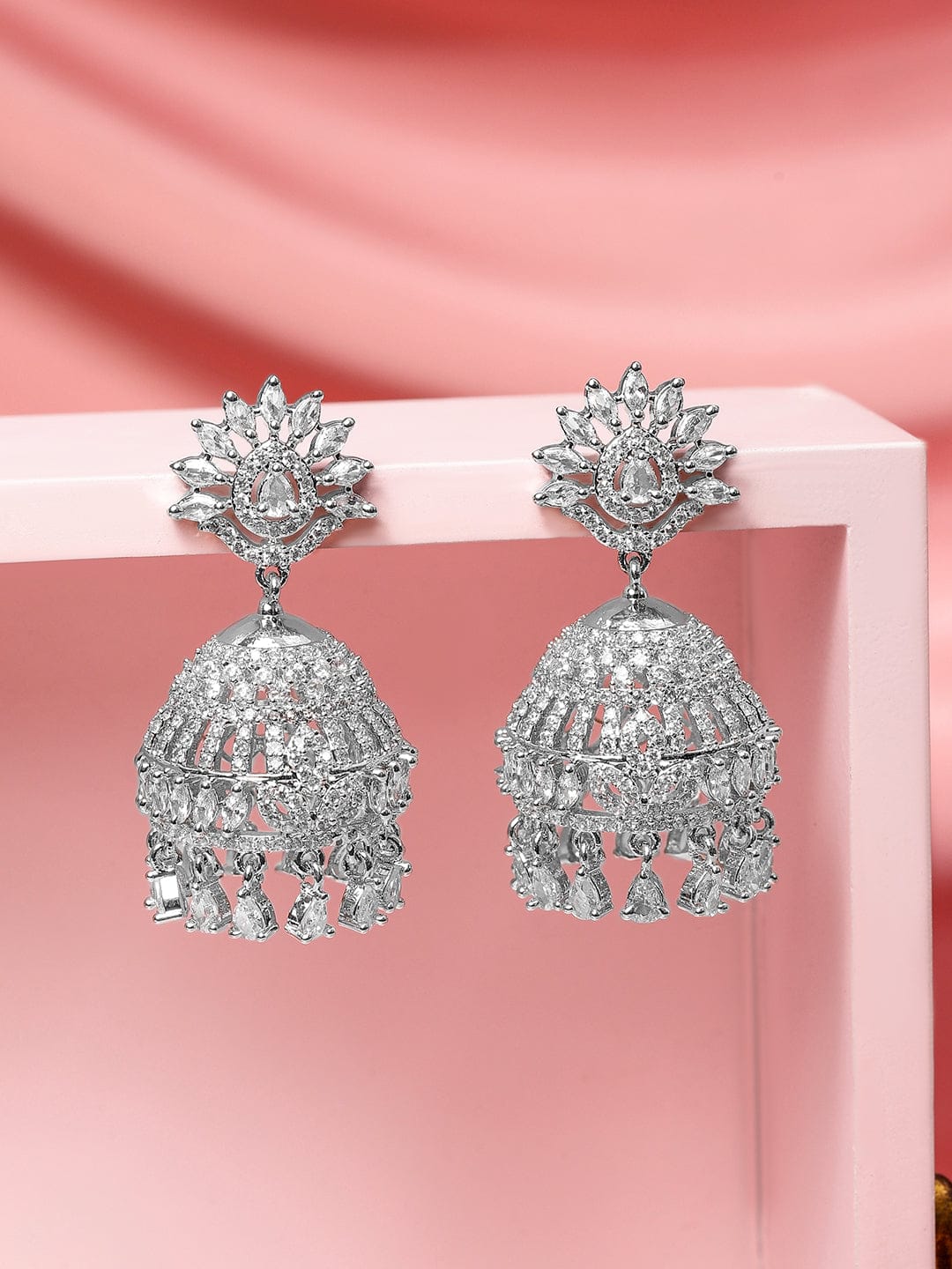Gleaming Grace American Diamond Zirconia Jhumka Silver