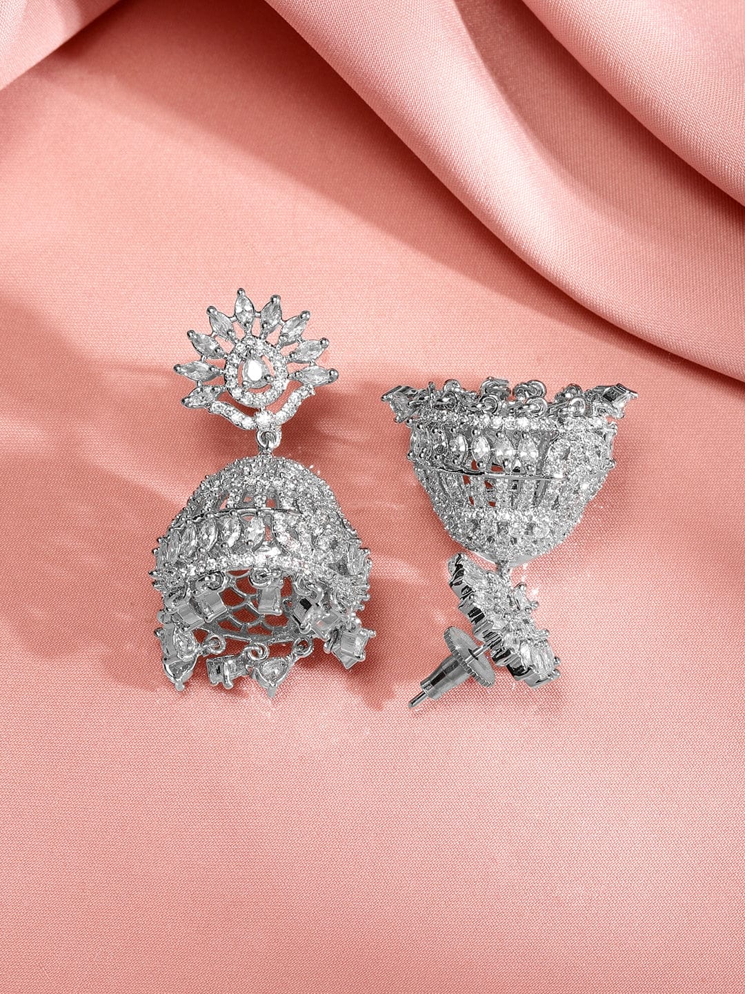 Gleaming Grace American Diamond Zirconia Jhumka Silver