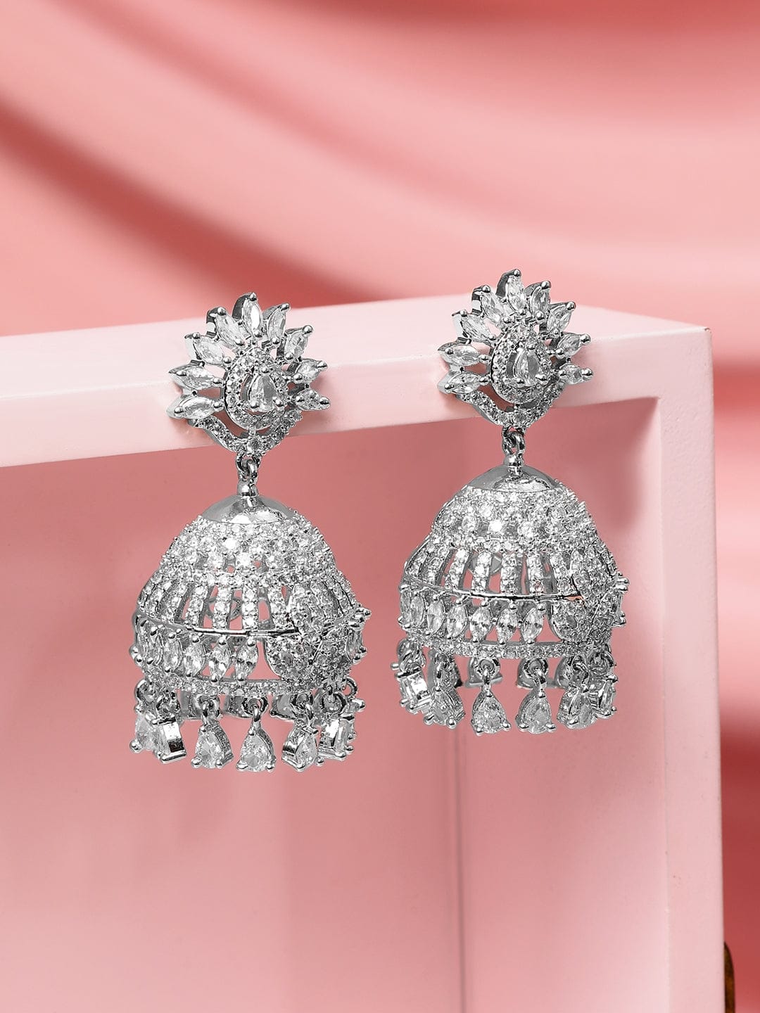 Gleaming Grace American Diamond Zirconia Jhumka Silver