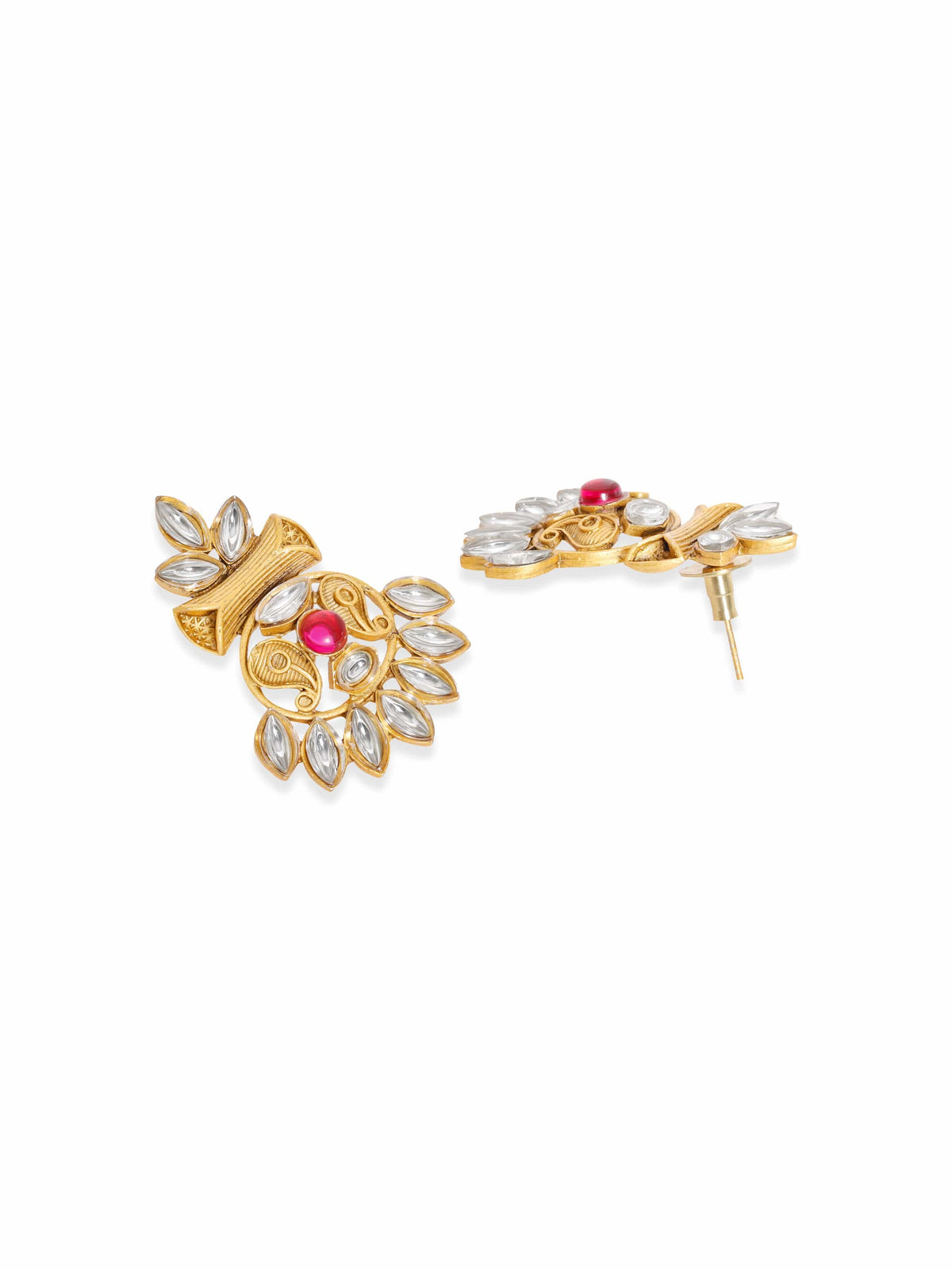 Golden Glow with Red Stone Necklace Set Gold::White