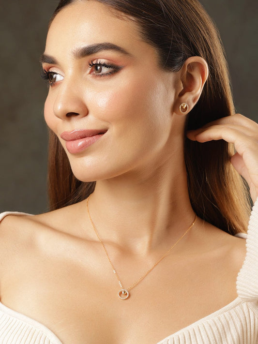 Heart Motif American Diamond Zirconia Necklace Set Gold