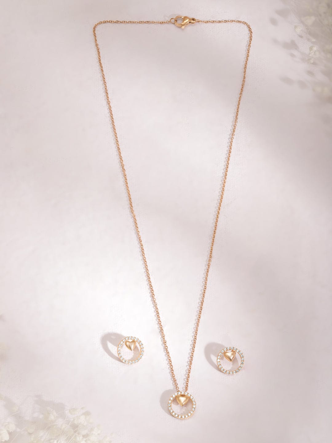Heart Motif American Diamond Zirconia Necklace Set Gold