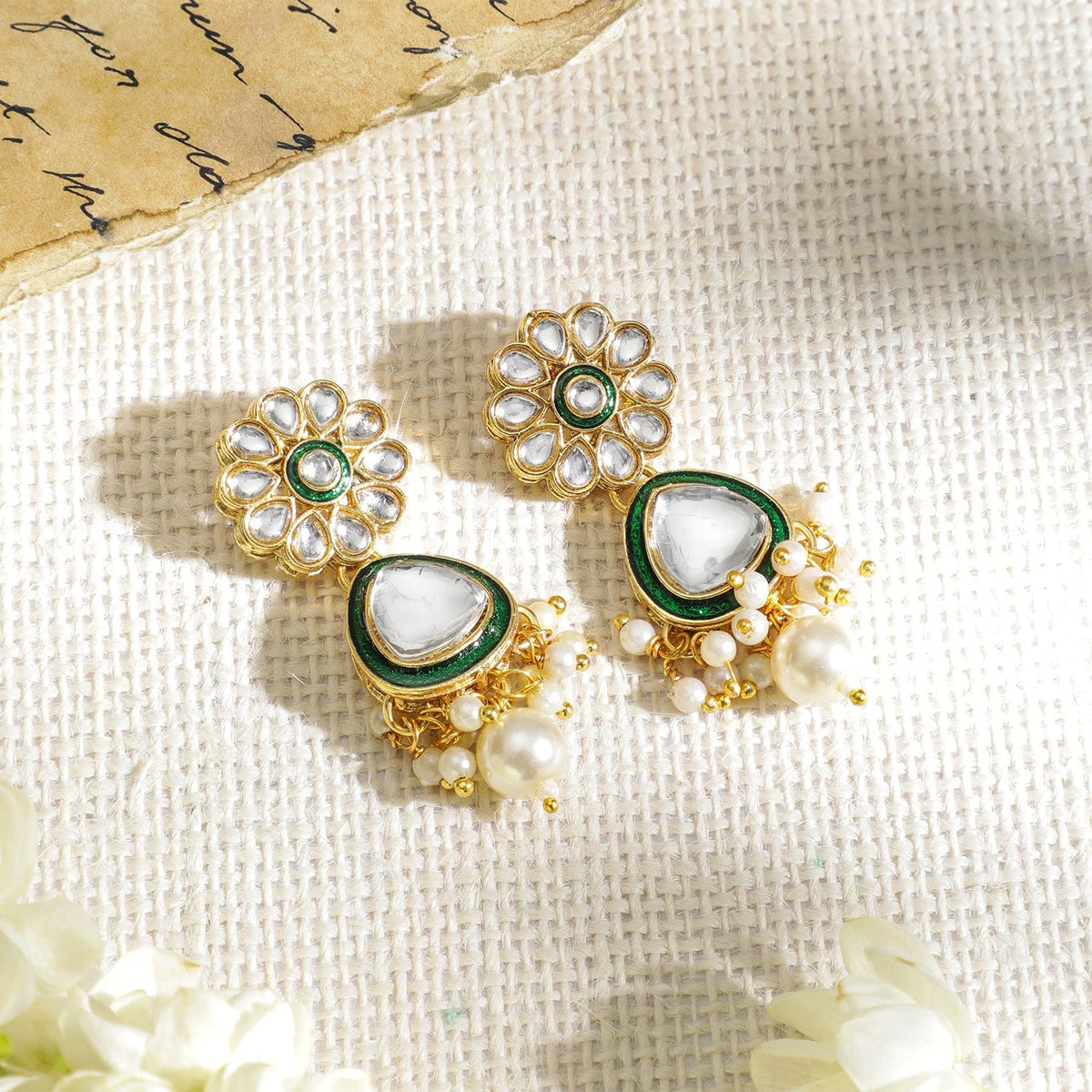 Whispers of Green Royalty Kundan Necklace Set Gold