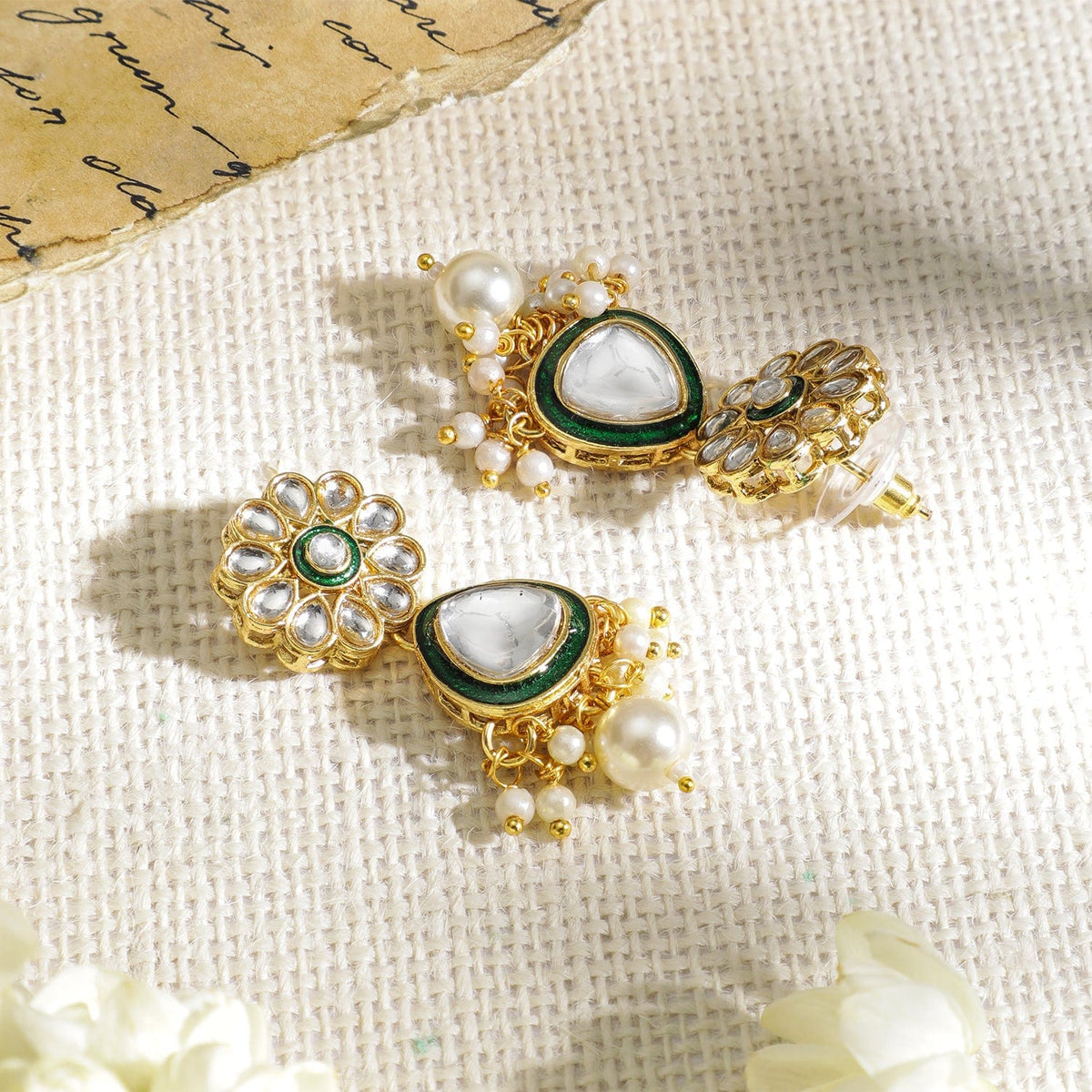 Whispers of Green Royalty Kundan Necklace Set Gold