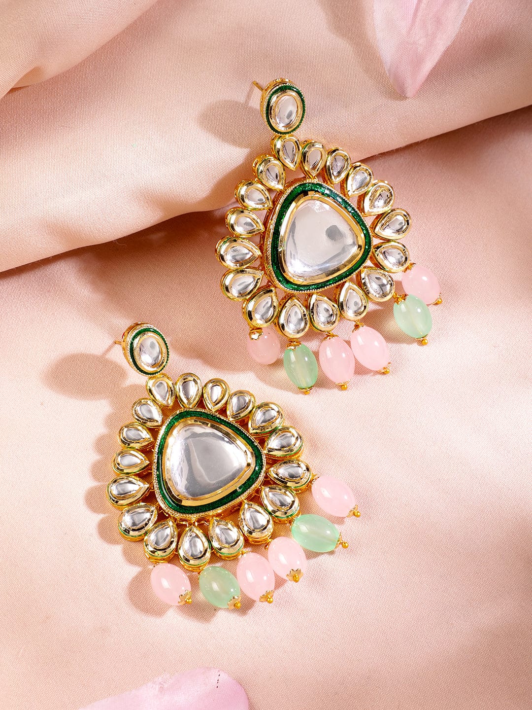 Pastel Hues Multicolour Kundan Necklace Set Pink & Green Pastal