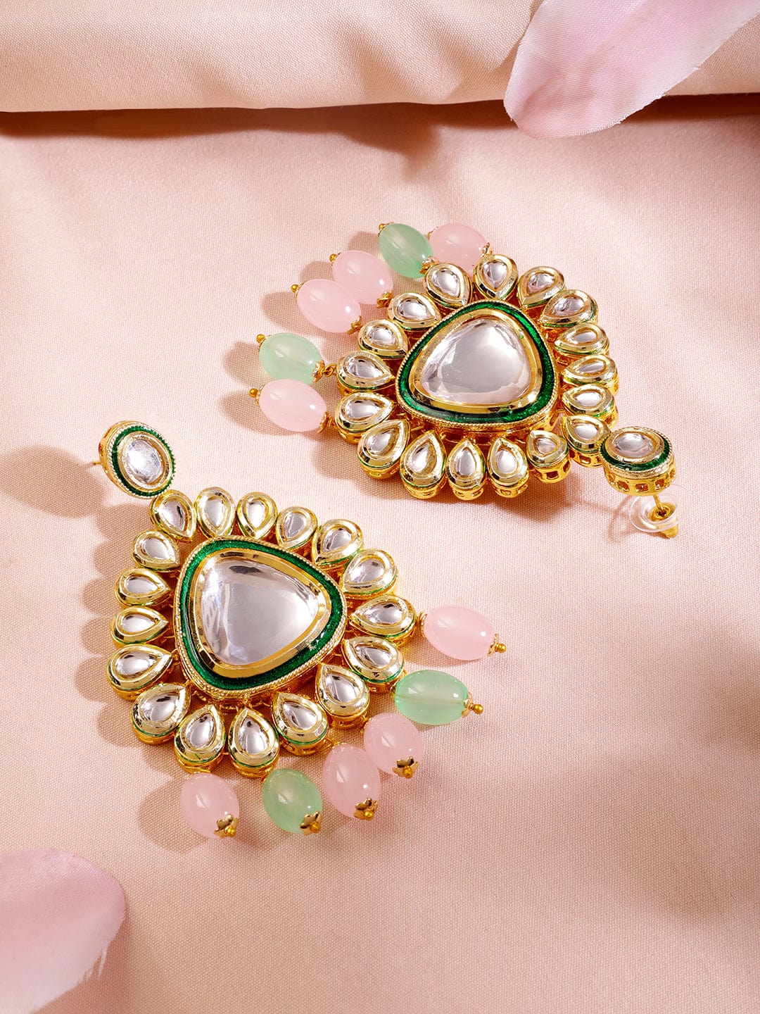 Pastel Hues Multicolour Kundan Necklace Set Pink & Green Pastal