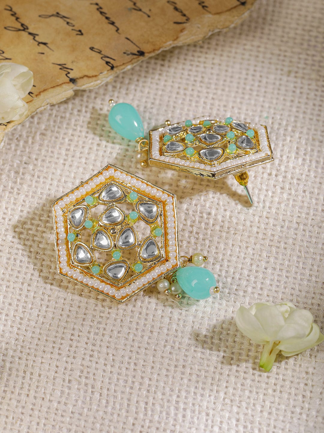 Geometric Shaped Blue Drop Earrings Blue