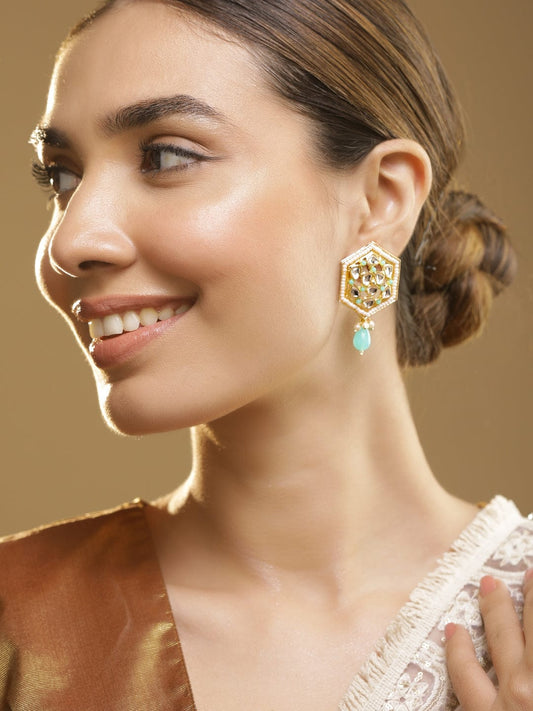 Geometric Shaped Blue Drop Earrings Blue
