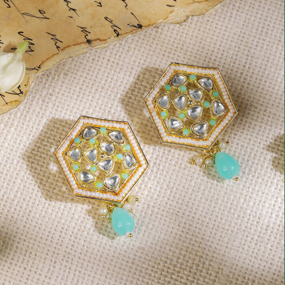 Geometric Shaped Blue Drop Earrings Blue