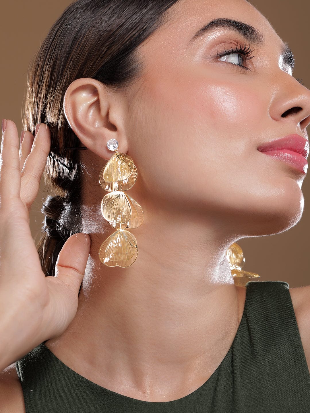 Mesh Petal Strand Statement Earrings Gold