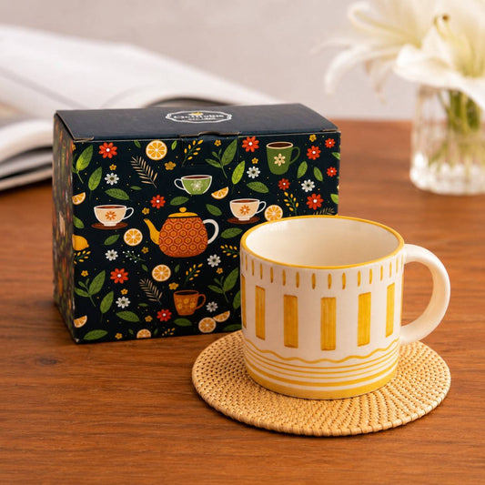 【Octavius】 Golden Dune Hand-Painted Ceramic Mug – 425 ml｜ゴールドen Dune Hand-Painted セラミック マグ｜425ml